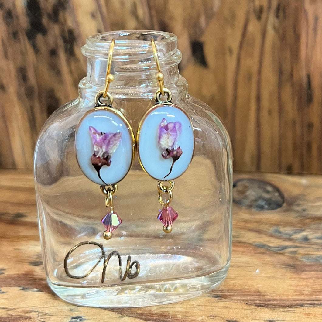 Redbud Blossom Earrings with Crystal Dangles