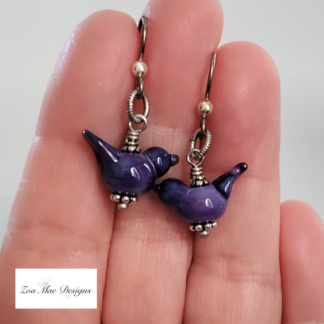 Purple Bird Earrings