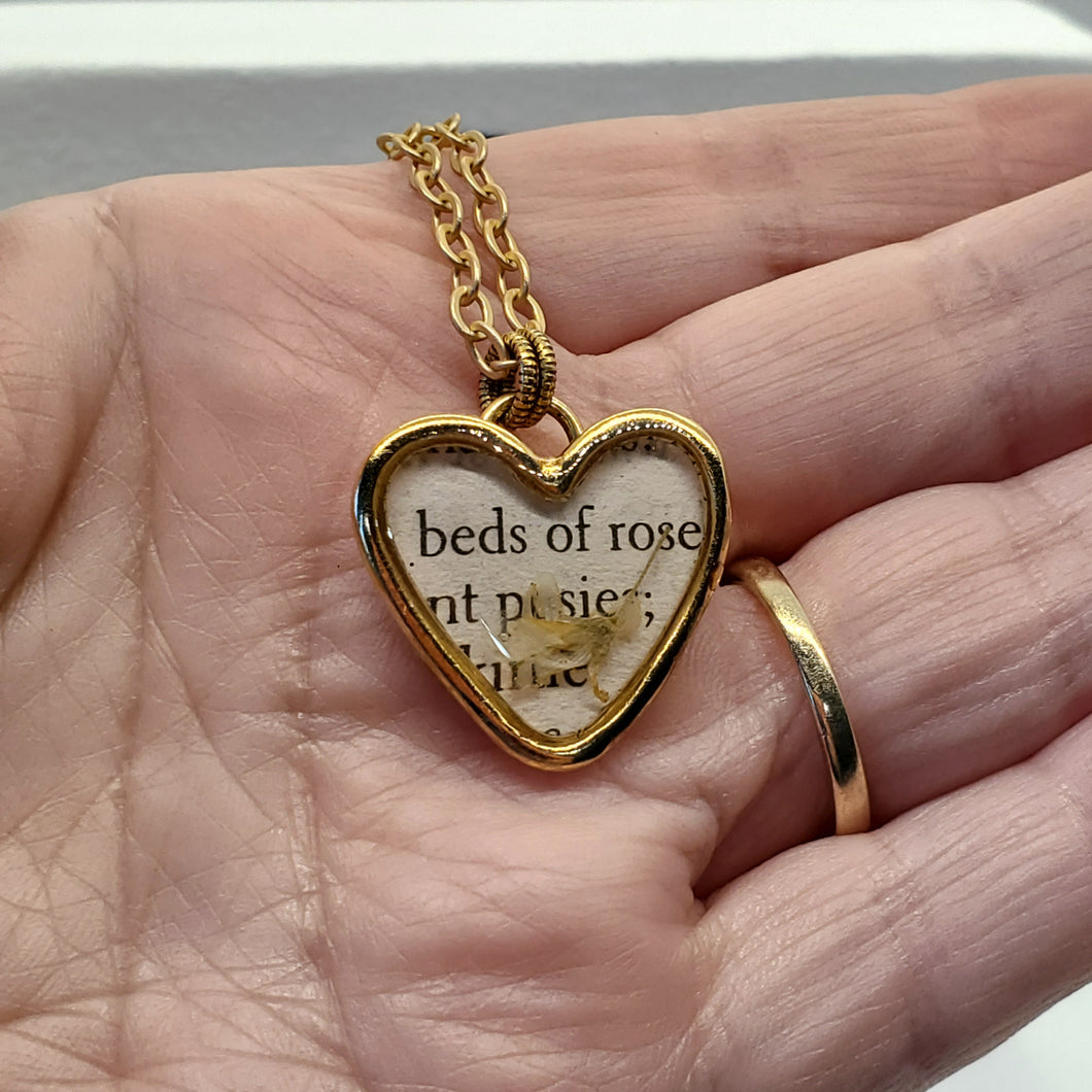 Poetry Heart Necklace in Antique Gold