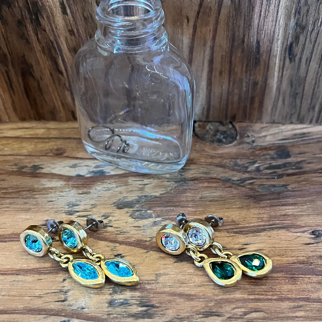 Crystal Drop Post Earrings in Antique Gold
