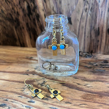 Load image into Gallery viewer, Tiny Cross Earrings in Antique Gold
