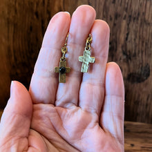 Load image into Gallery viewer, Tiny Cross Earrings in Antique Gold
