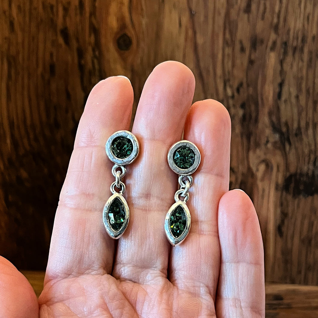 Crystal Drop Post Earrings in Antique Silver