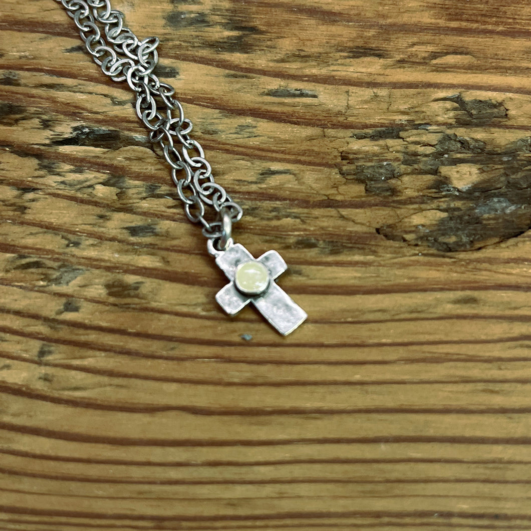 Tiny Cross Necklace in Antique Silver