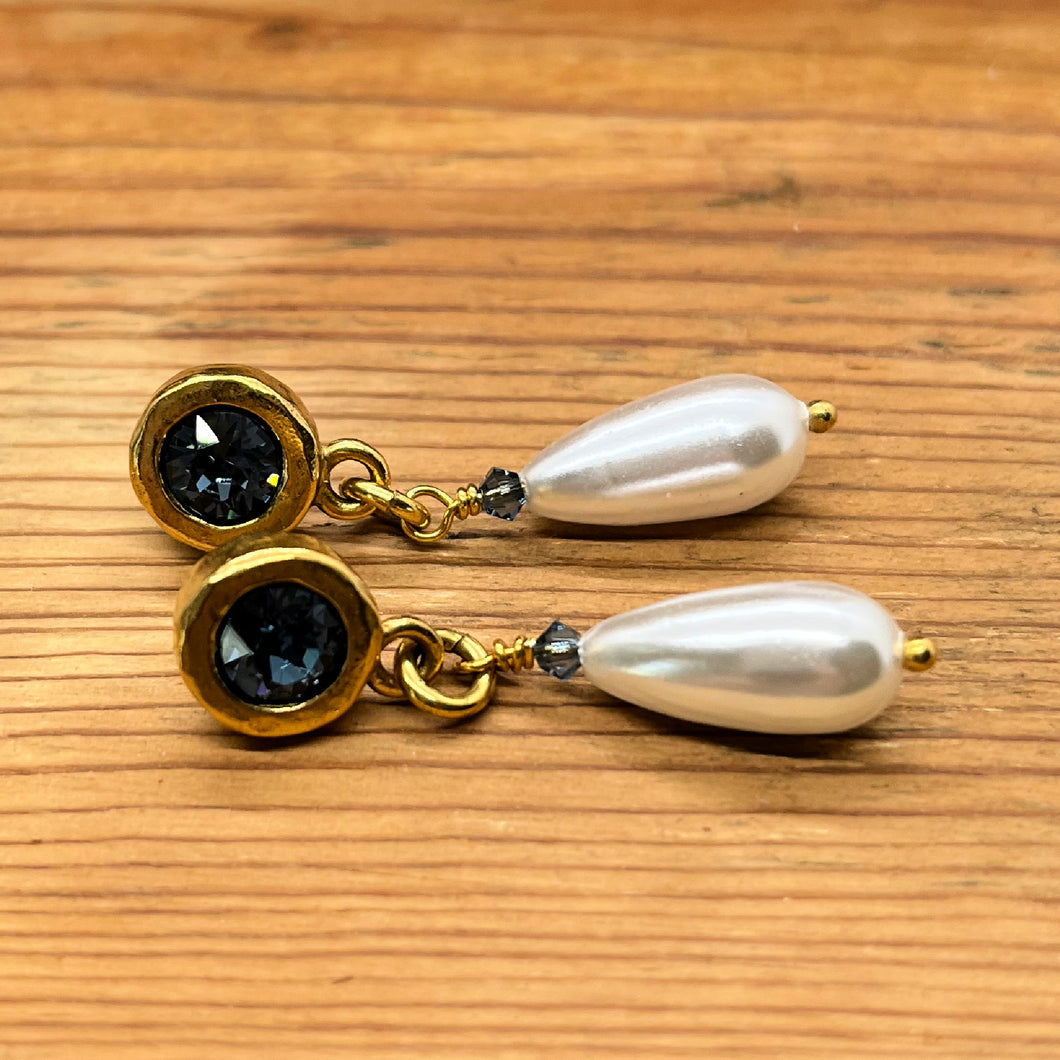Crystal and Pearl Dangle Earrings