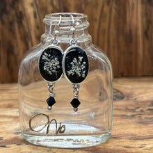 Load image into Gallery viewer, Queen Anne&#39;s Lace Long Oval Earrings with Crystal Dangles
