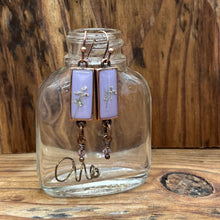 Load image into Gallery viewer, Queen Anne&#39;s Lace Rectangle Earrings with Crystal Dangles

