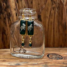 Load image into Gallery viewer, Queen Anne&#39;s Lace Rectangle Earrings with Crystal Dangles
