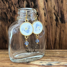 Load image into Gallery viewer, Tiny Blue Flower Earrings with Crystal Dangles
