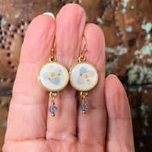 Load image into Gallery viewer, Tiny Blue Flower Earrings with Crystal Dangles
