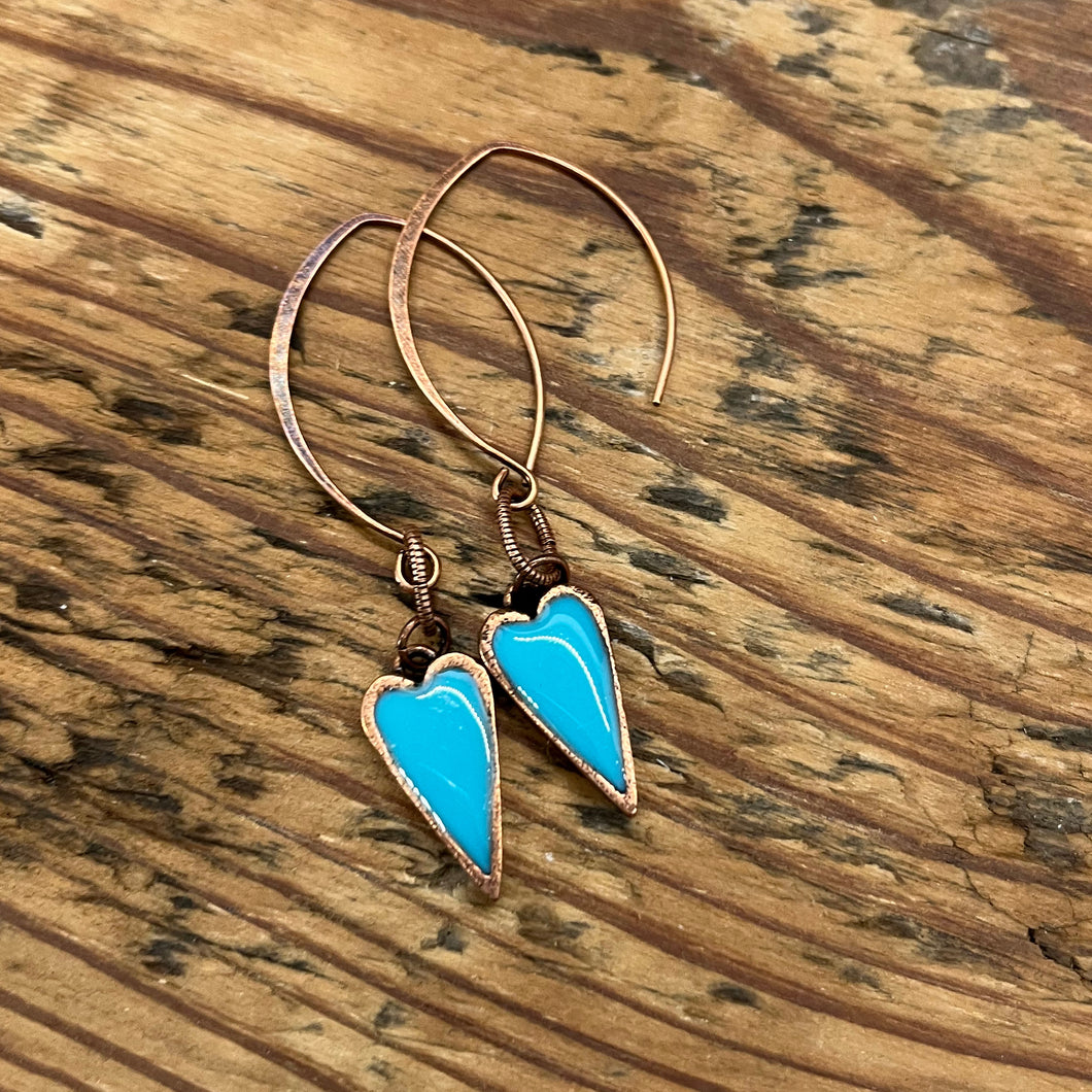 Dangle Heart Earrings in Antique Copper