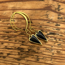 Load image into Gallery viewer, Dangle Heart Earrings in Antique Gold
