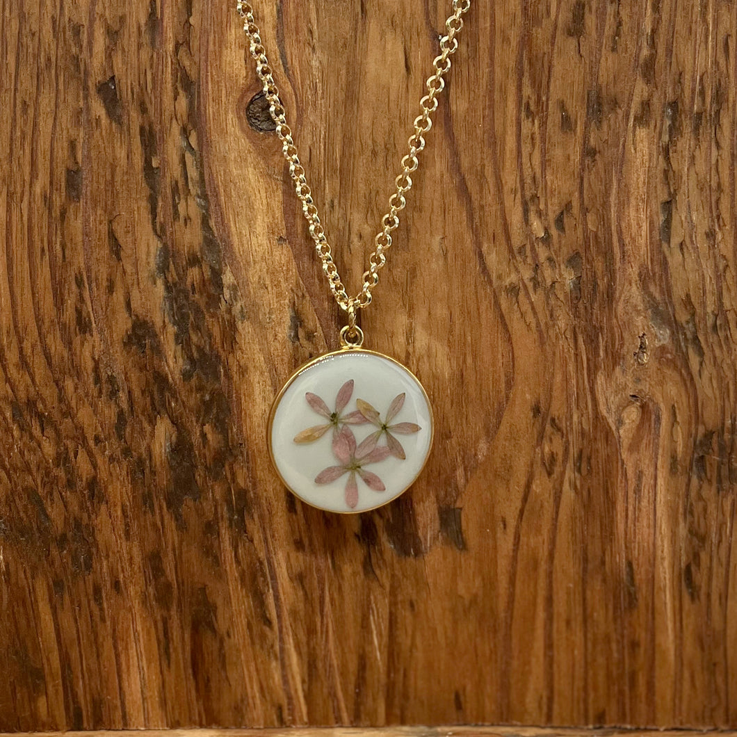 Long Grande Necklace with Tiny Pink Flowers