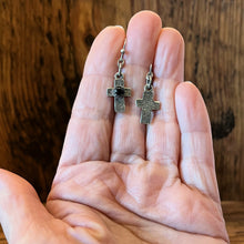 Load image into Gallery viewer, Tiny Cross Earrings in Antique Silver
