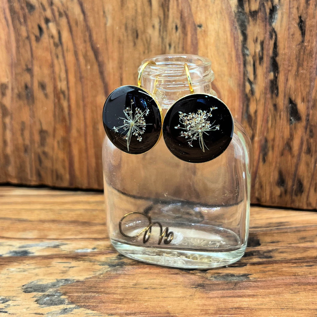 Black Circle Queen Anne's Lace Earrings