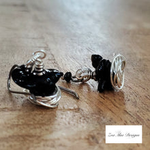Load image into Gallery viewer, Tiny Black Bird Earrings with Nest
