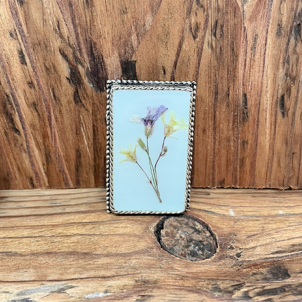 Tiny Bouquet on Blue Convertible Brooch Pin