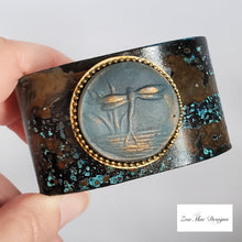 Load image into Gallery viewer, Patinaed Brass Cuff with Dragonfly Cabochon
