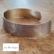 Load image into Gallery viewer, Narrow Cherry Blossom Etched Brass Cuff
