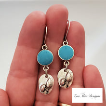 Load image into Gallery viewer, Sweet Pea Charm Earrings in turquoise.
