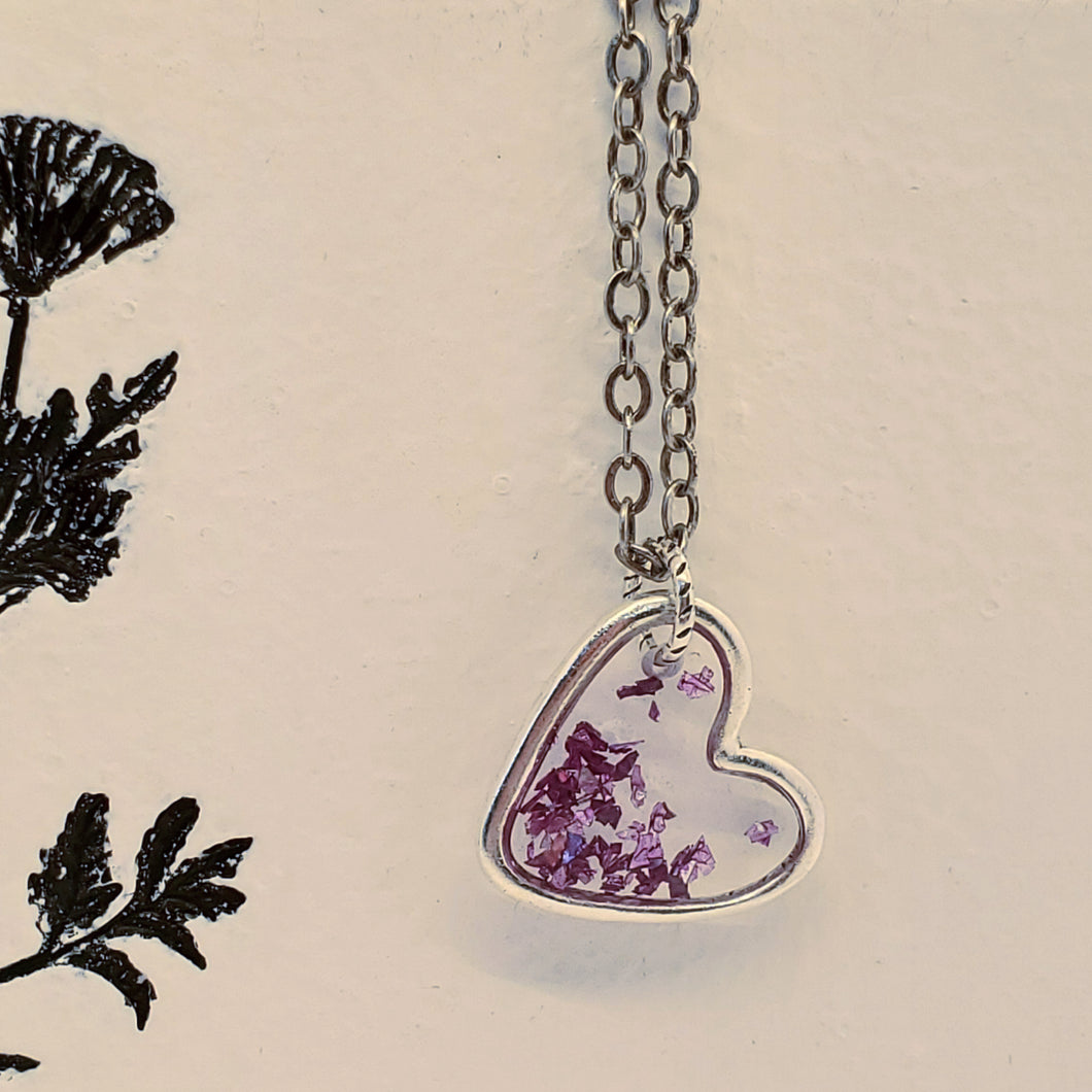 Glitter Heart Necklace in Antique Silver