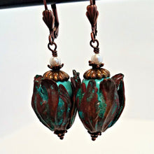Load image into Gallery viewer, Art Nouveau Lily Earrings hanging.
