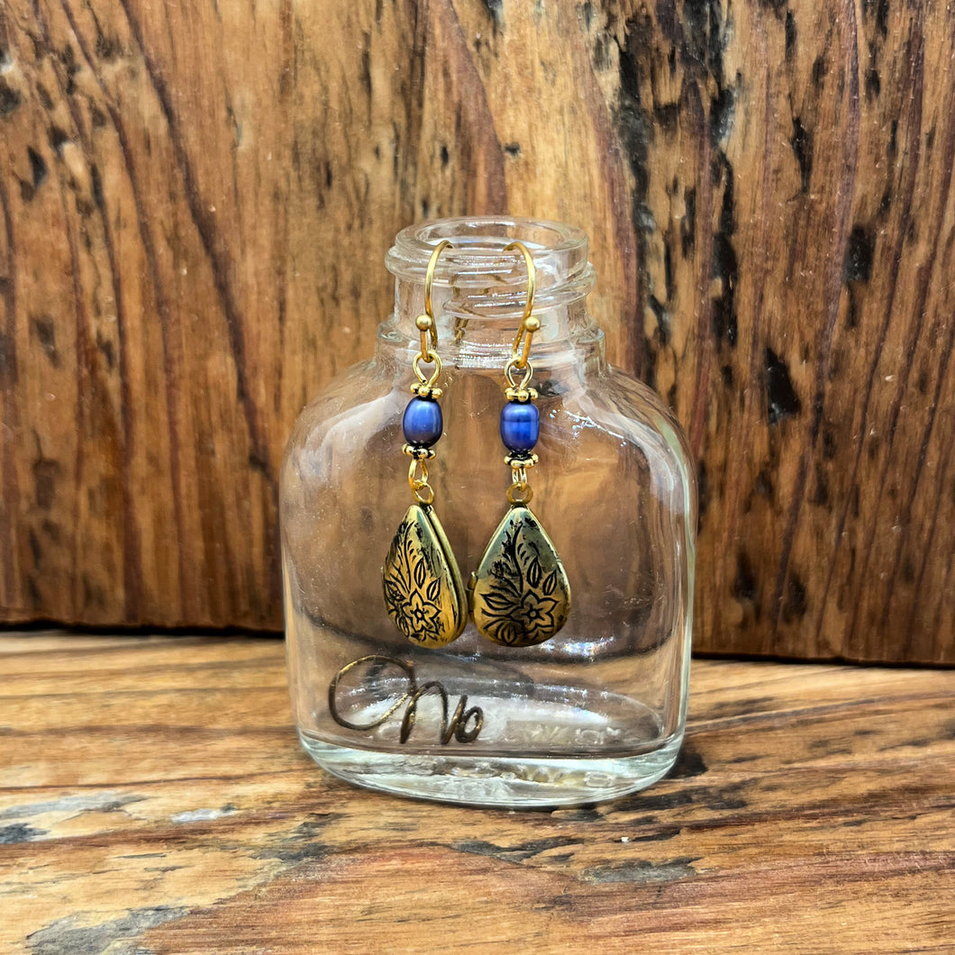 Tiny Locket and Pearl Earrings
