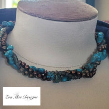 Load image into Gallery viewer, Turquoise Twist Necklace on model.
