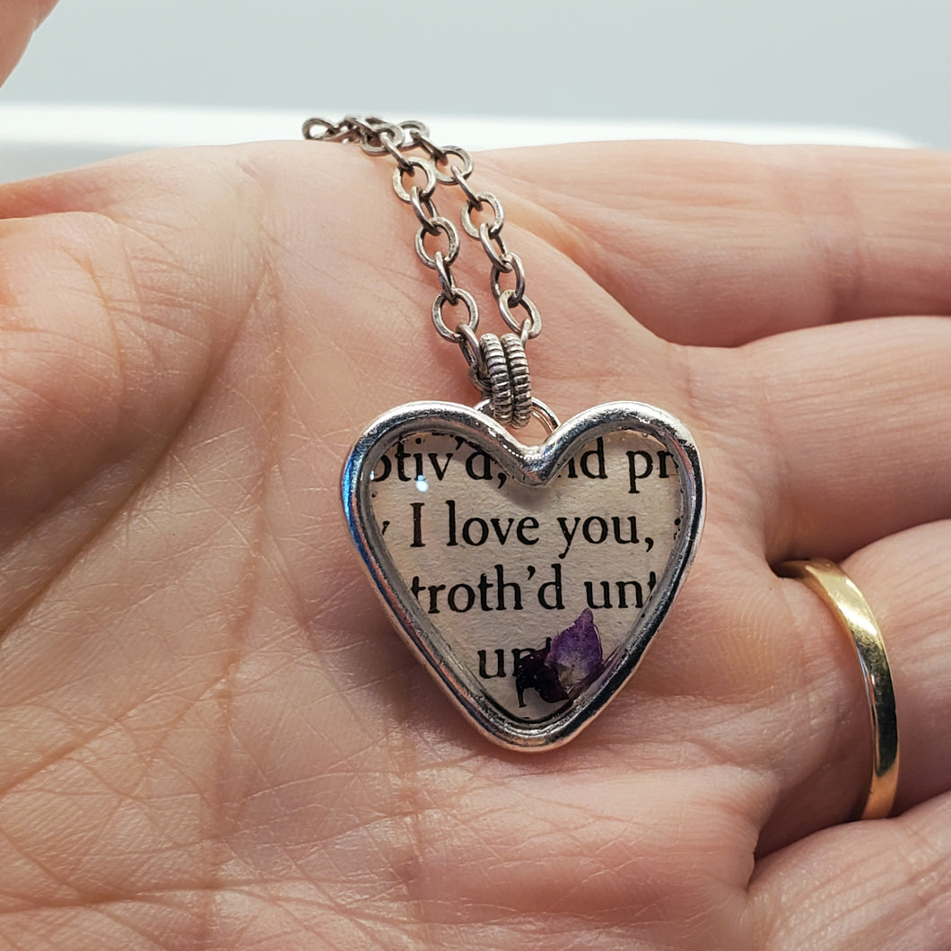 Poetry Heart Necklace in Antique Silver
