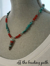 Load image into Gallery viewer, Southwestern Style Artglass Necklace with Turquoise and Carnelian
