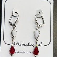 Load image into Gallery viewer, Vintage Milk Glass Crystal and Siam Swarovski Earrings on earring card.
