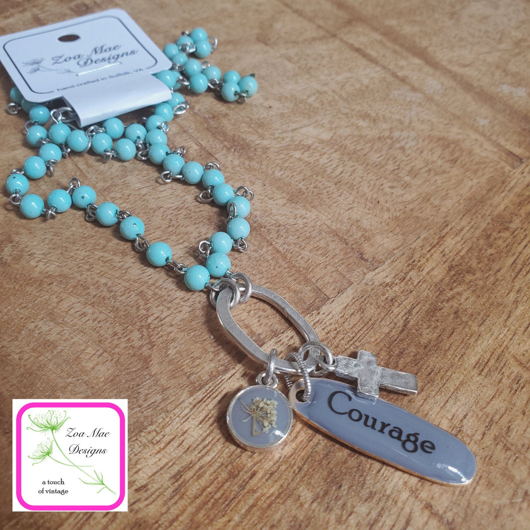 Inspiring Word Charm and Vintage Rosary Chain Necklace