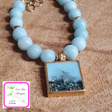 Load image into Gallery viewer, Antique Gold Gemstone and Glitter Necklace in Amazonite with Turquoise Glitter.
