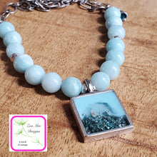 Load image into Gallery viewer, Antique Silver Gemstone and Glitter Necklace in Amazonite with Turquoise Glitter.
