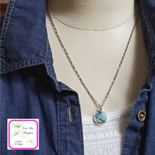Load image into Gallery viewer, Antique Silver Mini Glitter Necklace on model.
