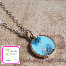 Load image into Gallery viewer, Antique Gold Mini Glitter Necklace in Aqua with Turquoise Glitter.
