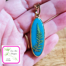 Load image into Gallery viewer, Long Grande Fern on Turquoise Necklace
