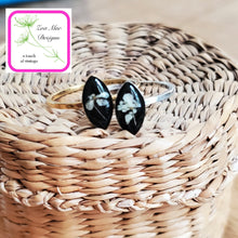Load image into Gallery viewer, Queen Anne&#39;s Lace Marquise Stacking Rings sitting on basket.
