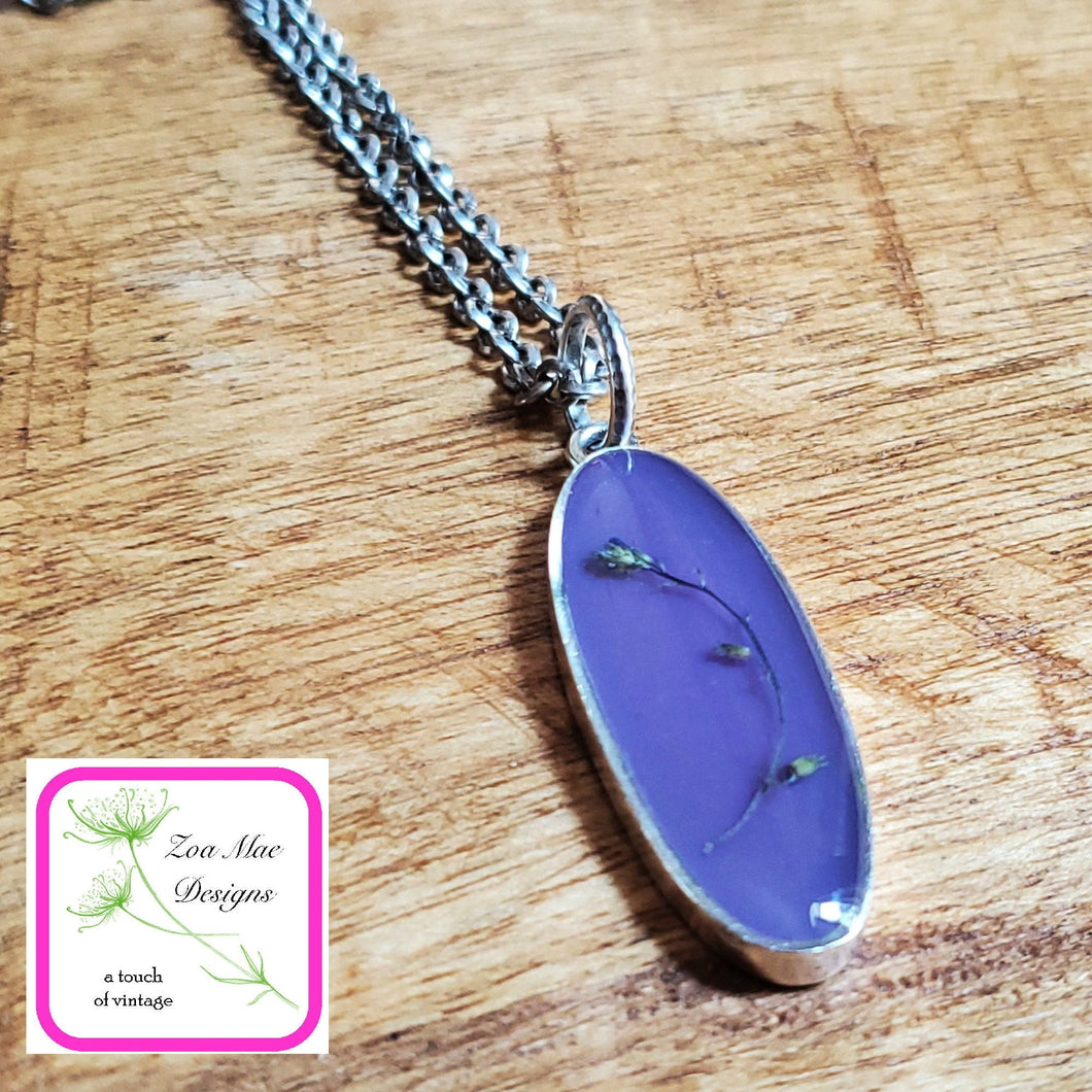 Long Grande Tiny Wildflowers on Purple Necklace